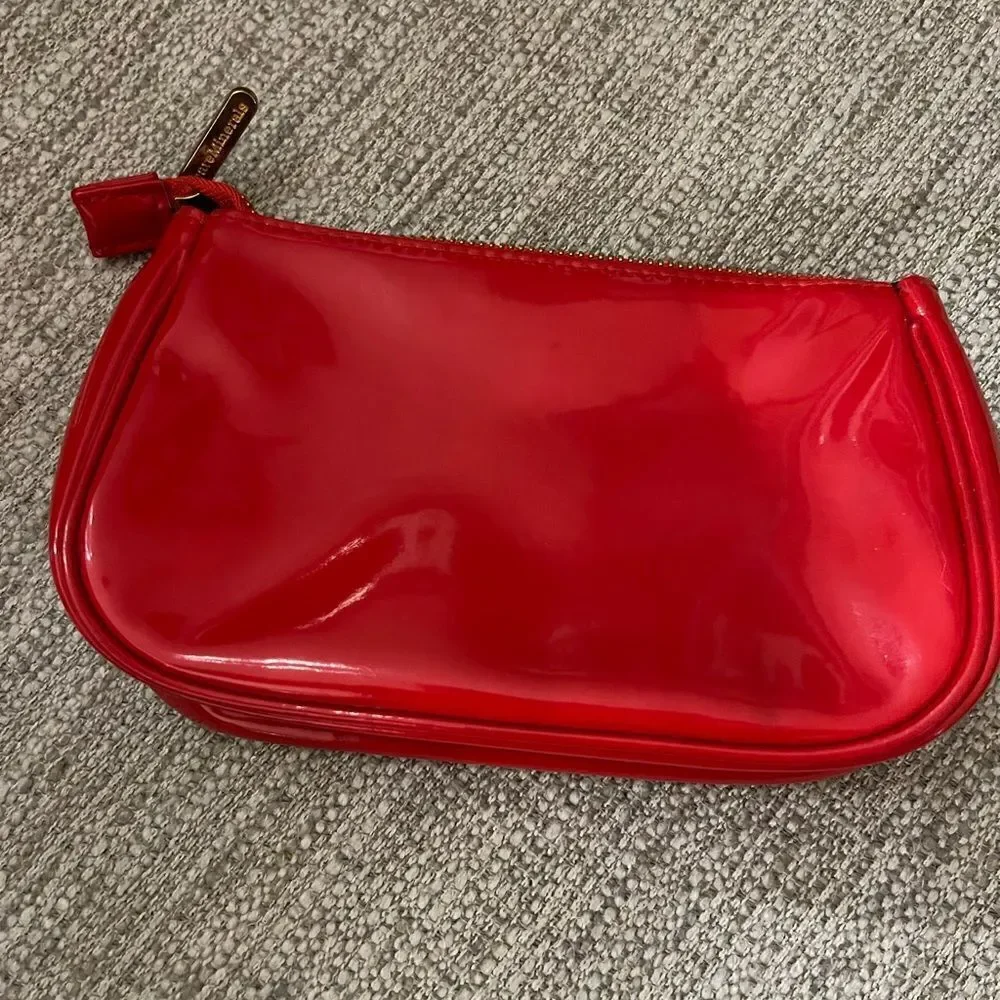 BareMinerals red patent leather medium size cosmetics bag
